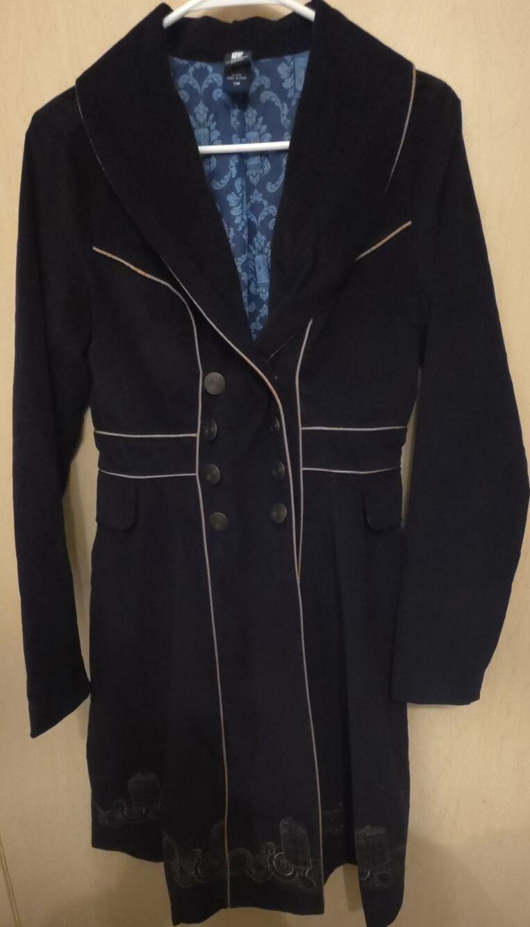 BBC Dr Doctor Who Trench Coat Womens Sm Tardis Long Black Corduroy Coat Cosplay